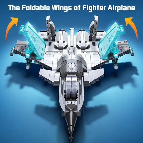 Realistic Fighter Jet Build Kit With 577 Pieces For Hands On Play Foldable Wings Dual Engines Clear Cockpit STEM Construction Blocks