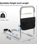 Bed Assist Rail For Seniors, Adjustable With Foam Padded Handle, Non Slip Under Mattress Base, Fixing Strap, Storage Bag, Portable
