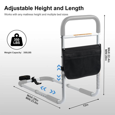 Bed Assist Rail For Seniors, Adjustable With Foam Padded Handle, Non Slip Under Mattress Base, Fixing Strap, Storage Bag, Portable
