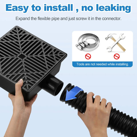 Hands assembling 2.5 Inch Gutter Downspout Extension Kit, Flexible No Dig Buried Drain Pipe For Outdoor Yard And Lawn, Easy Install.