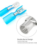 Close-up of Must Have Pro Grade Heat Shrink Spade Connector Kit with double barrel design and blue tubing