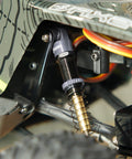 51mm Long Travel Shocks For Axial AX24 SCX24 RC Crawler Upgrade mounted on vehicle, showing CNC Machined Aluminum Bodies and telescopic design.
