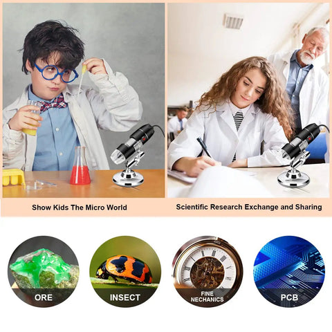 USB Digital Microscope For Android Windows Linux And Mac High Resolution Wired Scope With Live View Screenshot And Video Capture Ideal For Coins Electronics Microbiology And Tiny Details. kids and student science use