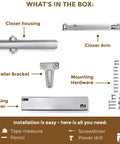 Beefed Up Commercial Door Closer Automatic For High Traffic Doors components including closer housing, arm, bracket, and hardware.