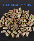 Flat Head Rivet Nut Set 100 Pcs Five Sixteenth Inch 18 UNC Zinc Plated Carbon Steel Rivet Nuts Threaded Inserts