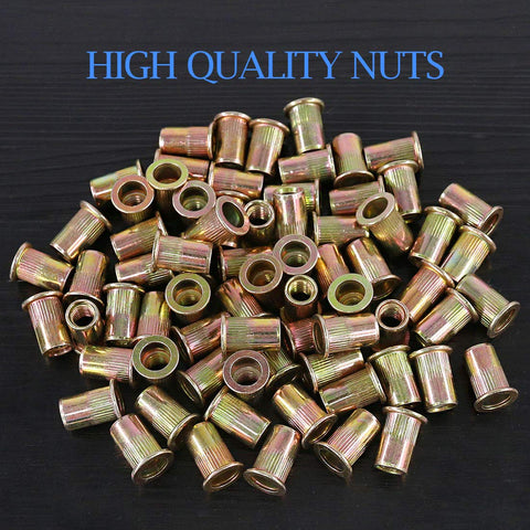 Flat Head Rivet Nut Set 100 Pcs Five Sixteenth Inch 18 UNC Zinc Plated Carbon Steel Rivet Nuts Threaded Inserts