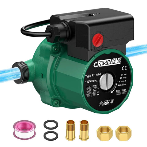 On Demand Hot Water Recirculating Pump 93W 110V Three Speed Control durable cast iron head aluminum housing with fittings