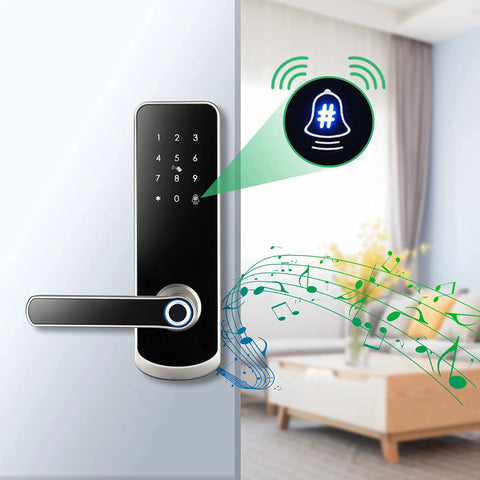 5 In 1 Smart Lock With Fingerprint Sensor Keyless Entry WiFi Connectivity And App Control on door with app notification icon