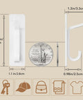 Wall Hooks For Coats And Towels 13 Lb Load Heavy Duty Stick On Adhesive Door Hanger White 4 Pack Double Hook Design size guide