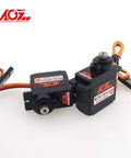 Two Pack 9g Micro RC Servo Motors, Digital Metal Gear, Mini Servo For RC Helicopter Airplane Car, side view.
