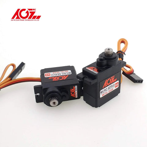 Two Pack 9g Micro RC Servo Motors, Digital Metal Gear, Mini Servo For RC Helicopter Airplane Car, side view.