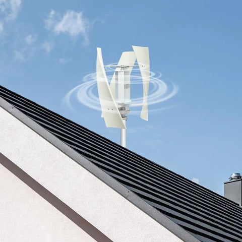 Plug-and-Play Vertical Axis Wind Turbine 100W With Permanent Magnet Generator And Intelligent Controller on a rooftop, side view