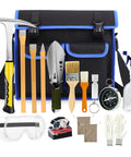 Geology Rock Pick Hammer Kit With 32oz Hammer And 3 Digging Chisels For Rock Hounding Gold Mining And Prospecting Gear displayed