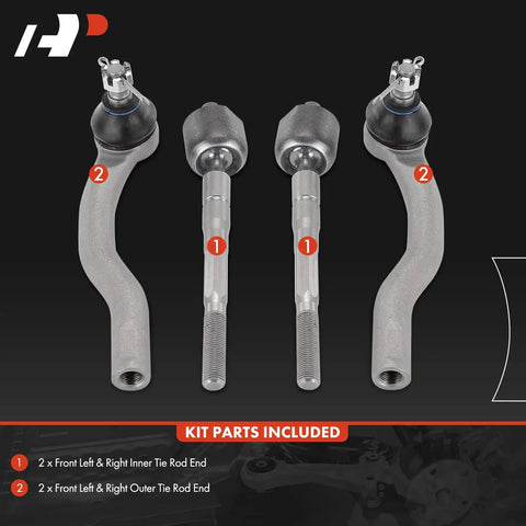 Front Inner And Outer Tie Rod End Kit For Acura MDX 2007 2013 4-piece front suspension steering linkage replacement
