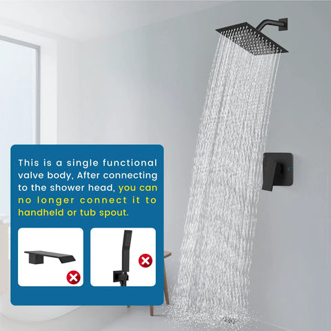 Matte black Shower Faucet Set With Rainfall Head And No Fuss Handle Valve Modern Wall Mount 8 Inch Matte Black Shower System