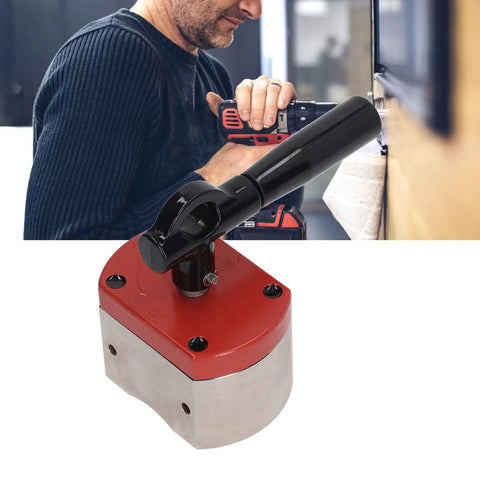 Heavy Duty On Off Magnetic Clamp With Six Hundred Pound Holding Power, worker using magnetic workholding magnet for welding