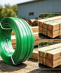 Heavy-Duty Strapping Tape Rolls And Flat Woven Fiber Rope Kit For Securing Heavy Loads, 6 Roll Set in outdoor setting with timber.