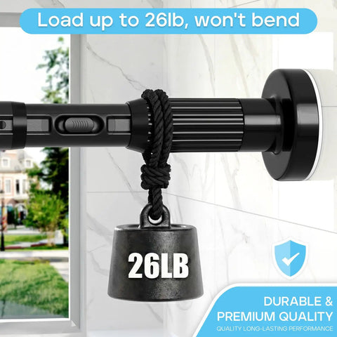 Two Pack Tension Curtain Rods 41 To 126 Inches Adjustable No Drilling Easy Install Outdoor Black Curtain Rods holding 26lb weight