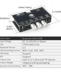 Front view of 100W Mono Bluetooth 5.3 Amplifier Board With TWS Pairing, TPA3116D2 Digital Power Amp Module, AUX USB Bluetooth Input, DC 12-24V, Built For DIY Speaker Projects with dimensions in inches.
