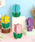 Unfinished Wood Flower Painting Kit With 12 3D Tulip Blooms, DIY Spring Craft Set For Adults And Family, Blank Wood Cutouts Display