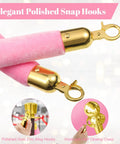 Six Pieces Velvet Stanchion Rope Set With Gold Hooks 4 Feet Each Pink Carpet Ropes for Movie Theaters and Red Carpet Events