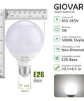 8 Pack G25 LED Globe Light Bulbs Daylight 5000K 120V 40W Equivalent Vanity Light Beams for Bathroom Mirror E26 Base Non Dimmable