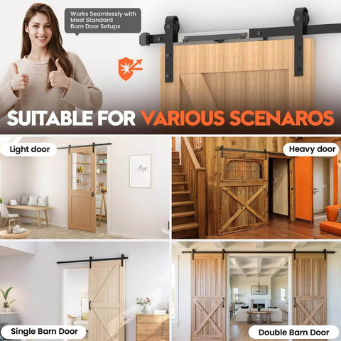 Silent Soft Close Barn Door Hardware Kit With Adjustable Stopper And Damper For Sliding Doors Between 88 And 132 Pounds Universal Top Track Fit No Drilling Required Includes Two Spacers Black Finish