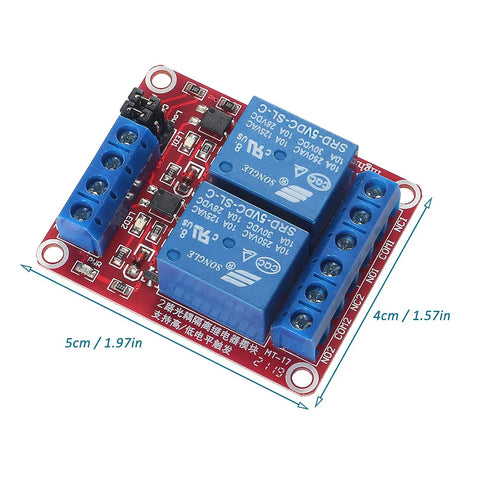 Two Channel 5V Relay Module With Optocoupler Isolation And High Or Low Level Trigger, 10A AC 250V And 10A DC 30V Load