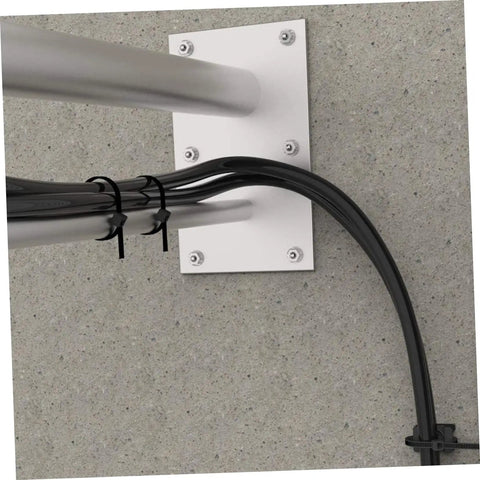 Heavy Duty Black Plastic Saddle Cable Tie Clips With Screw Fixing 100 Piece Kit for securing wires on a wall mount.