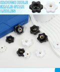 M8 Black Star Hand Knobs 32Mm Through Hole Brass Insert Screw On Clamping Handles 4 Pack available in black and white colors.