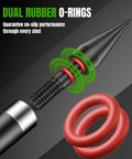 Close-up of Beefy 100 Grain Screw In Field Tips with dual rubber O-rings for arrows, showing steel construction.