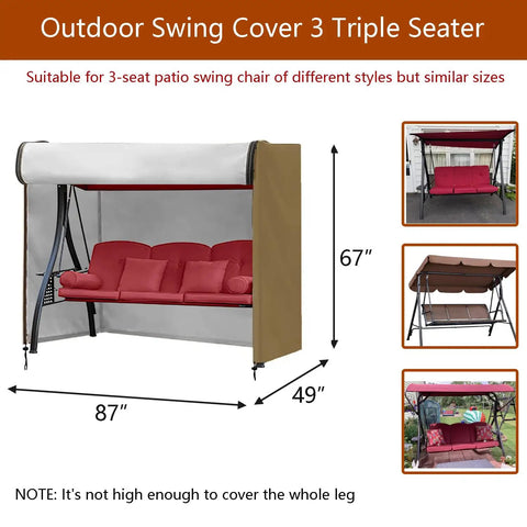 3 Seater Outdoor Swing Cover For Porch Swing And Hammock Chair, Waterproof All Weather Cover on red swing, 87 x 49 x 67 inches