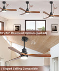 Low Profile 52 Inch Ceiling Fan With Remote And LED Light Kit, modern wood finish, various downrod options, indoor placement