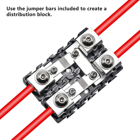 Built Tough Modular Inline Fuse Block Kit Featuring ANL To Mini ANL Holders For 1 0 2 4 Gauge Wires, showing jumper bars and red wires.