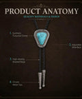 Hand Braided From Premium Genuine Leather This Adjustable Turquoise Bolo Tie features a synthetic turquoise center and ornate metal tips.