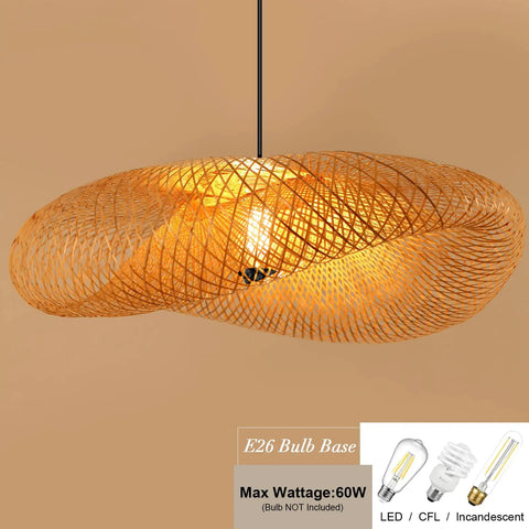 Farmhouse Bamboo Woven Pendant Light Fixture Handwoven Natural Bamboo Twisted Lampshade Boho Beachy Vibe 19.68 Inch Diameter