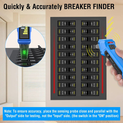 Digital Circuit Breaker Finder With GFCI Tester And Color LCD Display For Ninety To One Hundred Thirty Five Volts AC Circuits Quick Breaker Identification Built In Buzzer Alarm Batteries Included And Carrying Case Easy Setup