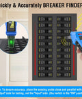 Go-To Circuit Breaker Finder Tool With Accessories in use on an electrical panel, showing digital display and detector probe.