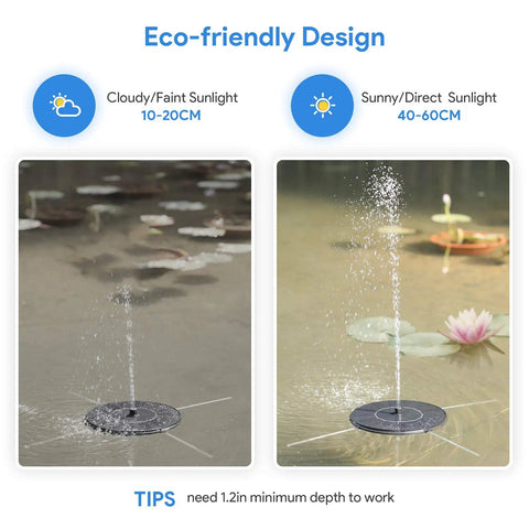 Floating Solar Fountain Pump For Bird Bath And Pond, Self Running 1.4W Solar Water Pump in cloudy and sunny conditions