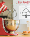 Stainless Steel Paddle Beater for 4.5 to 5 Qt Tilt-Head Stand Mixers shown on a red mixer with bowl and ingredients