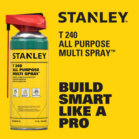 All In One Rust Defense Spray T240 Corrosion Inhibitor And Rust Remover Aerosol can with red nozzle on yellow background