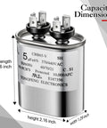5uF Dual Run Oval Capacitor 370 To 440VAC CBB65-V Built Tough For Air Conditioners HVAC Systems Including Condenser Heat Pumps