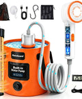 Rechargeable Camping Shower With Immersion Water Heater, LED Filter Shower Head, Portable Pump, 6.6 Gallon Foldable Bucket kit