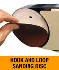Heavy Duty Benchtop Belt And Disc Grinder Featuring A Badass 2 X 40 Inch Sanding Belt And 6 Inch Grinding Wheel showing hook and loop sanding disc.
