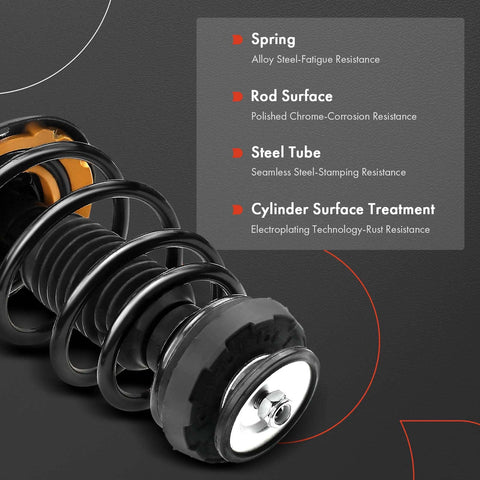 Front And Rear Complete Struts With Coil Spring Assembly For Honda Civic 2006 2011 And Acura CSX 2006 2011 Replacement Suspension Shock Absorber Kit close-up showing spring and rod material details.