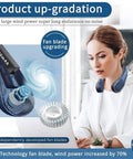 Woman using Bladeless Neck Fan With 4000mAh USB Rechargeable Battery 3 Speeds Ultra Quiet Personal Cooler at work.