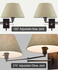 Set Of 2 Modern Swing Arm Wall Sconces With Latte Mocha Empire Fabric Shade 2 In 1 Plug In Or Hardwired Wall Lamp joints visible