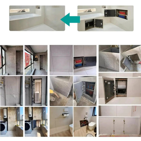 No Hassle Waterproof Access Panel For Drywall Tiles, showing installation of a concealed door for HVAC ducts and water shutoffs.