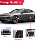 Professional Grade Self Adhesive Acoustic Foam Panels With Egg Crate Wave Design For Straight Fire Sound Dampening In Recording Studios Home Theaters And Car Doors with examples on car hood, fender, and door.