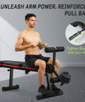 Man using Upgraded Adjustable Weight Bench With Leg Extension And Curl, 9 Back Positions And 3 Way Headrest, Foldable Design